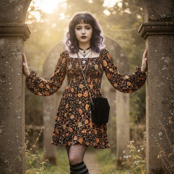 Derek Heart Dresses & Skirts - Derek Heart Black and Orange Floral Midi Dress